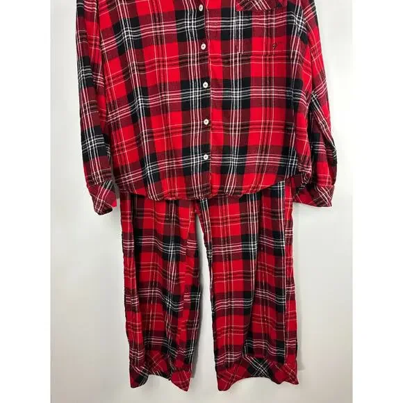 Victoria's Secret Shimmer Flannel Long Sleeve Shirt Pants Plaid Pajama Set Large - Picture 4 of 16